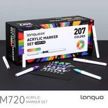 Languo 9色软头丙烯马克笔套装,288色学生DIY涂鸦绘画本内芯,不褪色纸,可堆叠彩色马克笔,亮黑色和肤色系列用于人物绘画,防水软丙烯画笔,DIY鞋子和衬衫 - 直液式馬克筆 - 查看 5