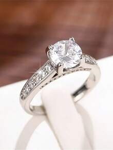 1枚女士订婚立方氧化锆戒指，时尚百搭 - 銀色 - 查看 8