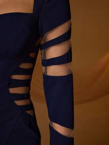 Mgiacy Women's Royal Blue Mesh Cutout Long Sleeve Sweetheart Neck High Slit Mermaid Maxi Dress, Elegant Formal Evening Gown For Summer Wedding Guest, Cocktail Party, Date Night & Vacation - Royal Blue - View 8