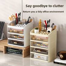 1个大容量加厚双层抽屉收纳盒，尺寸可选：2层抽屉（9.45*7.09*7.68英寸）、3层抽屉（9.45*7.09*10.31英寸）、4层抽屉（9.45*7.09*12.99英寸），适用于文具、家居用品、护肤品、化妆品、化妆间装饰。 - 彩色 - 查看 2