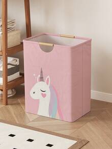 1个动物纹可折叠收纳盒，带木柄的可折叠洗衣篮袋，家用浴室可折叠脏衣收纳箱 - 彩色 - 查看 6