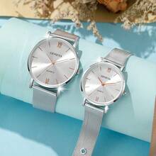 Couple's Quartz Watch, Fashion Casual, Suitable For Men And Women, Perfect For Daily Wear, Birthday, Party, Holiday Gift, Ideal For Personal Use Or Gift-Giving (Watch Box Not Included) - 銀色 - 查看 2