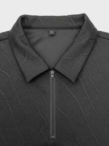 GRDR 夏季男士多功能纹理 Polo 衫，半拉链设计，翻领短袖 T 恤，休闲日常穿着 - 黑色 - 查看 4