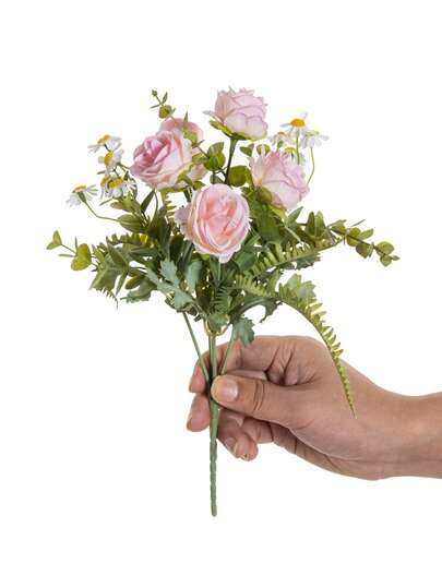 1 pieza 29cm Combinación de flores artificiales de rosa y hortensia Flores de seda falsa Ramo de flores falsas para centro de mesa de boda DIY, decoración del hogar, jardín, sala de estar, dormitorio, decoración de ramas, regalo del Día de San Valentín