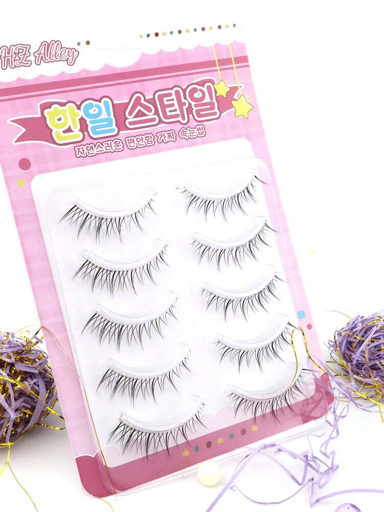 5 Pairs Fairy Pointed Tail Devil False Eyelashes, Transparent Stem, Kawaii Big Eyes Sweet Eyelashes, Full Strip Lashes For Beginners - Spiky Manga Lashes - View 6