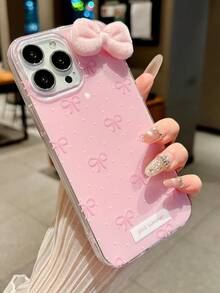 Ốp lưng điện thoại chấm bi nơ hồng tối giản dễ thương, phù hợp với 17 Pro Max, 17 Pro, 17, Air, 17, 16, 15, 14, 13, 12, 11 Pro Max Plus, quà tặng cho nữ, ốp lưng bảo vệ mềm mại. - Nơ hồng - Xem 2