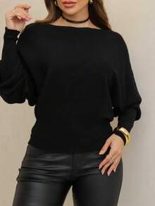 Women's Cold Weather Sweater, Batwing Ribbed Modal Casual Winter FL-Sd2014 - Black - View 1