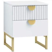 Bedside Table With 2 Drawers, Side Table, Nightstand With Gold Handles, Chest Of Drawers For Bedroom Or Living Room, 40 X 40 X 50 Cm, White - White - View 2