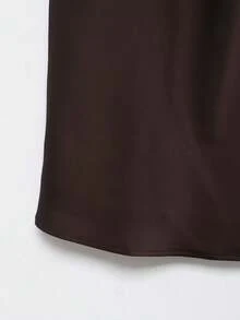 Áo kiểu cổ yếm chất liệu satin thời trang nữ mùa hè mới của DEEKA - Cà phê nâu - Xem 6