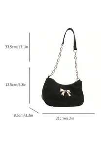 Ozdobne detale z klamrą, przeszycia, torba na ramię z łańcuszkiem, damska torba na ramię z ozdobną klamrą, torba typu hobo w stylu ulicznym, zestaw małej/średniej torebki i portfela, odpowiednia na zakupy, randki, prezent dla kobiet, odpowiednia dla nastolatek, studentek, do pracy, biznesu, dojazdów do pracy - Czarne - Zobacz 5