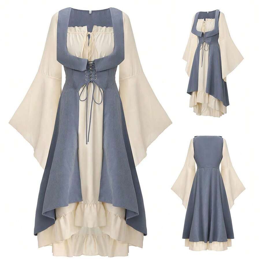 Renaissance Medieval Dress Role Pirate Play  Cosplay Halloween Costume Renaissance Dress Medieval Dress - Light Blue - View 1