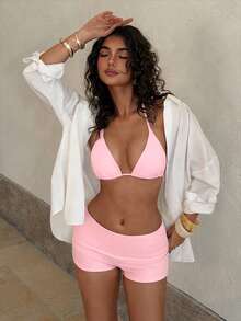 女士泳装比基尼，复古日常粉色沙滩裙/健身裤外套/休闲/Y2K风格/性感西部风/波西米亚风/鸡尾酒会/复古/紧身/嘉年华/优雅/老钱/街头时尚/春夏假日度假 - 粉色 - 查看 4