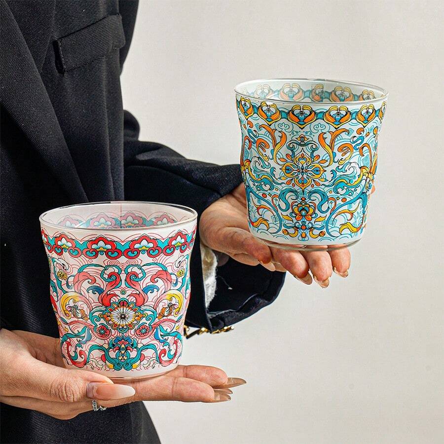 1pc Retro Pisces Glass Cup, Heat-Resistant Elegant Water Mug, High-End Latte Coffee Cup, Unique Home Use, Great Gift For Her - Multicolor - View 1