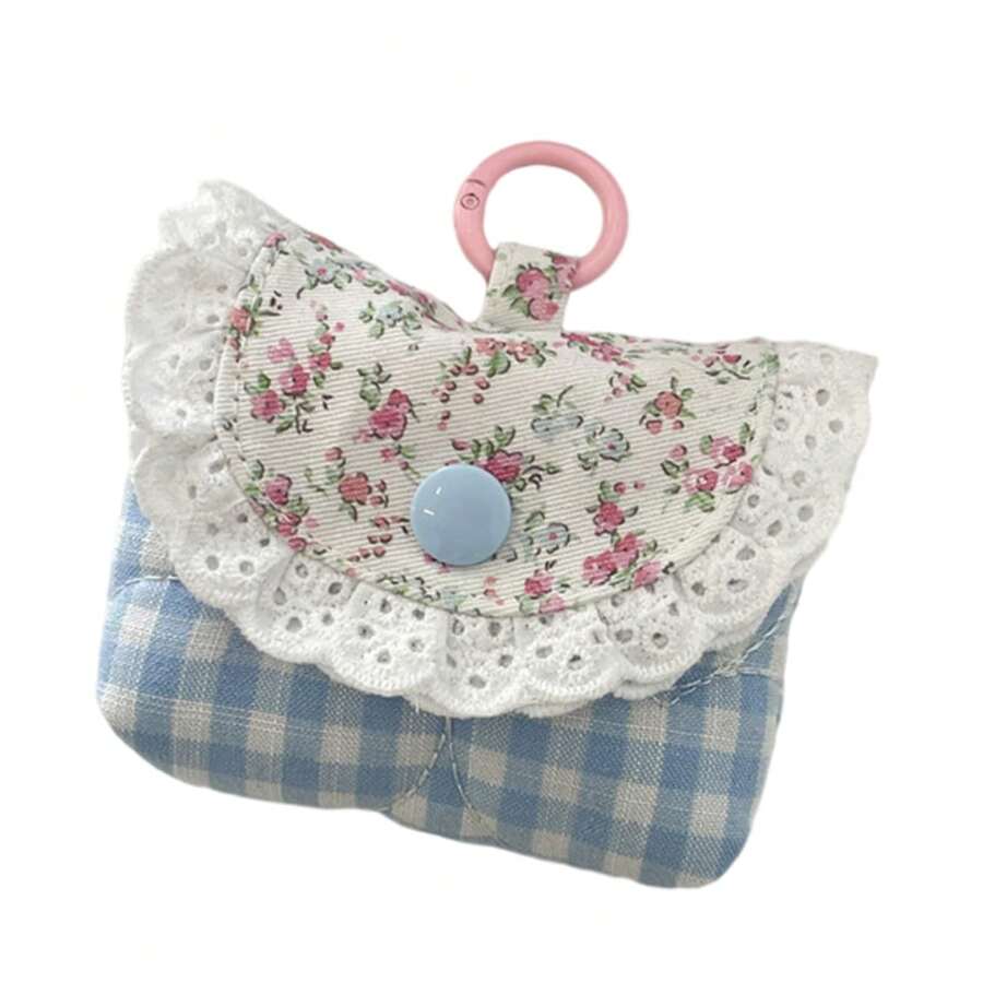 Floral Print Coin Purse Headphone Storage Bag Small Change Purse Coin Bag Lovely Coin Pouches Lace Earphone Case - 藍色 - 查看 1