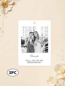 1/3pcs Customized Photo & Text Bridesmaid Proposal Cards, Minimalist Style Bridesmaid Proposal Card Template With Bow, Will You Be My Bridesmaid Cards - Multicolor - View 14