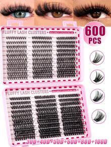 600/620 Clusters False Eyelashes Set, Mixed 30D 40D 50D 60D 80D 100D 0.07mm Soft Synthetic Mink Eyelashes 8-18mm, Natural Voluminous 3D Reusable Russian Lashes, Suitable For Beginners Home DIY - 黑色 - 查看 7