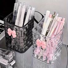 Luxury Rattan Textured Desktop Storage Box, High-End Compartment Lipstick & Cosmetics Organizer - Multicolor - View 2