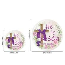 1 pieza Decoración de puerta "Él ha resucitado" Letrero de puerta delantera religiosa de Pascua con cruz Colgante de puerta de Pascua para decoración de hogar, pared, corona, granja, interior y exterior, decoraciones de primavera - Multicolor - Ver 9