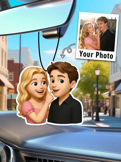 1pc Customizable Cartoon Car Diffuser, Can Be Personalized With Photos, 10 Fragrance Options Available. Personalized Car Accessories And Custom Air Freshener, Ideal For Anniversary, Valentine's Day, Birthday, Wedding, Father's Day, Mother's Day, Christmas Gifts, Couple Customized Gifts