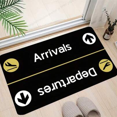 1pc "Arriving Departing Flight" Theme Doormat - Water Resistant Plush Mat, Washable, Rectangular, Suitable For Home Decor, Easter And St. Patrick's Day