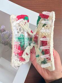 1pc Women's Bohemian Knitted Flower, Cherry, Strawberry Design Hair Clip Headpiece, Matte Non-Slip Hair Claw Clip Bun Maker Suitable For Beach, Holiday, Wedding, Party, Daily Use - Multicolor - View 5