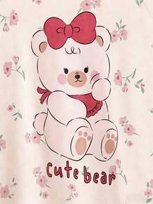 AICJ 2 件女士简约休闲睡衣套装，圆领卡通泰迪熊和花卉印花短袖 T 恤和短裤，适合母亲节、情人节、新年礼物 - 彩色 - 查看 5