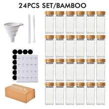 12pcs/24pcs JAR KINGDOM 4oz 120ml Glass Spice Jars With Bamboo Lid - Square Sealed Shaking Lid Suitable For Pepper, Chili Powder, Sugar, Salt Storage, Kitchen Glass Seasoning Containers Bottles Set For BBQ, Restaurant & Home Use, Cooking Gift - cây tre - Xem 10