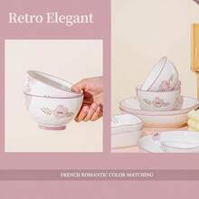 Japanese High-Quality Ceramic Tableware Set, Includes Large Rice Bowl, Soup Bowl, And Steamer Plate, Microwave And Dishwasher , Suitable For Housewarming, Wedding Gifts, Luxury Bowls And Plates Set - Purple Daylily - View 10