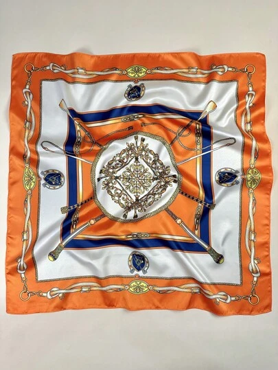 1pc Women's Royal Totem Print Silk Scarf, Elegant Neckerchief Headscarf Hair Accessory