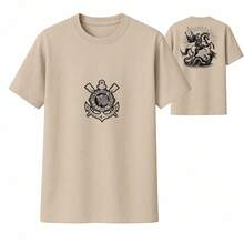 Camiseta Casual 100% Algodão Premium Corinthians São Jorge Envio Imediato P ao G3 Plus Size - Bege - Visão 1