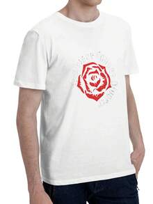 Camiseta Negra para Hombre con Estampado de Rosa Roja y Texto Gráfico - Blanco - Ver 3
