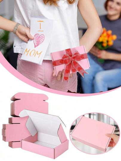 12pcs Pink Wholesale Shipping Lockable Mailbox Packaging Boxes, Suitable For Small Businesses, Medium Size Cardboard Gift Boxes For Mailing Presents - Gift Packaging - Small Gift Envelopes