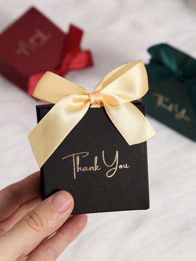 5/10pcs Mini Gift Boxs Special Paper Solid Color Gift Box, With Bow Ribbon, Hot Stamping Thank You Box, Suitable For Various Holiday Parties, Weddings, Birthday Small Gift Decorations, Christmas Candy, Chocolate, Snacks And Small Gift Packaging Boxes