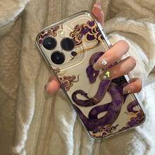 Un estuche de teléfono resistente a golpes con cuerpo completo transparente con diseño de serpiente púrpura. - Multicolor - Ver 1