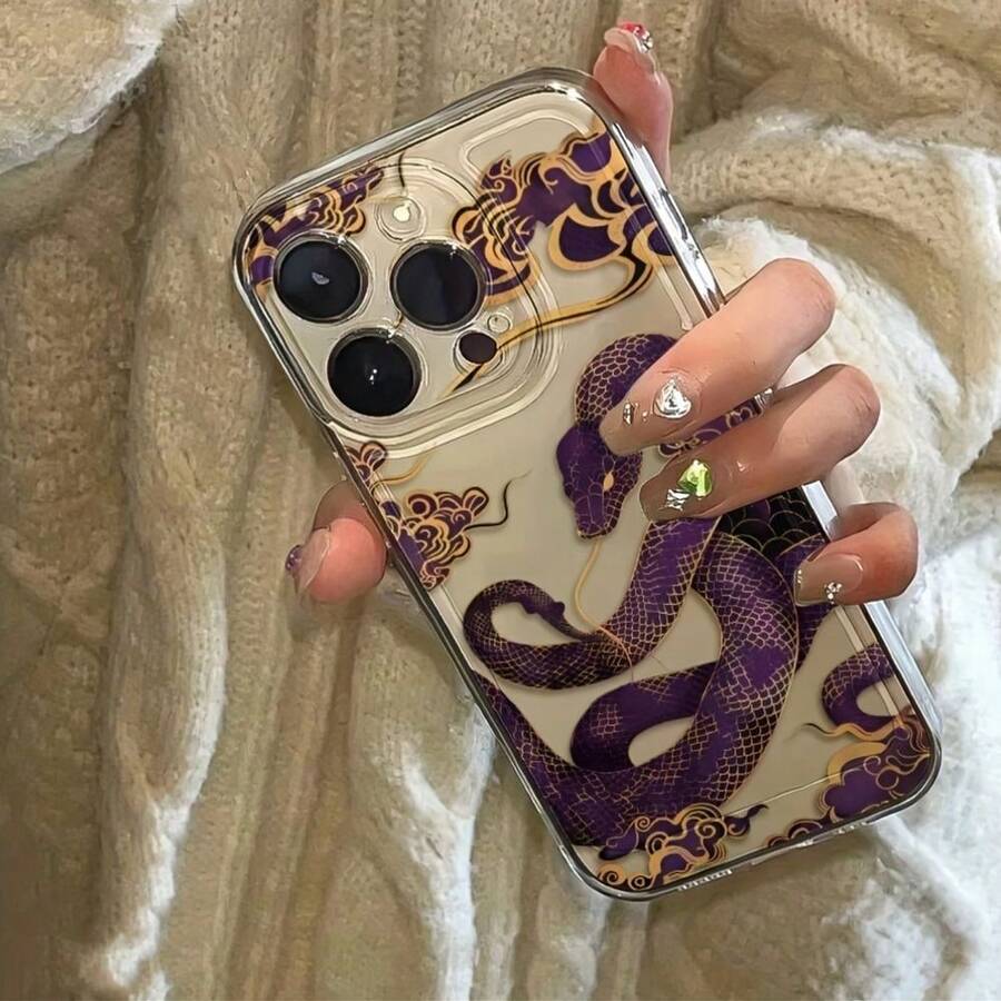 Un estuche de teléfono resistente a golpes con cuerpo completo transparente con diseño de serpiente púrpura. - Multicolor - Ver 1