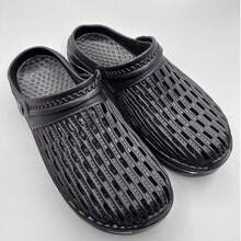 Men's Breathable Hollow Slip-On Sandals, Non-Slip Thick Soft Bottom Closed Toe Beach Slippers, Summer - Black - View 14