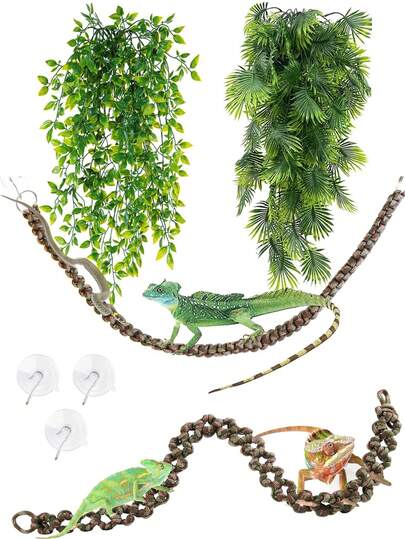 Reptiles Can Climb Vines And Artificial Plants. Soft Jungle Vines Are Handwoven From Parachute Cord. Artificial Decorative Plants Are Hung On Bottles For Snake Enclosures. Leopard Print Gecko Habitat Decor Is Suitable For Chameleons, Crabs, Lizards, Snakes, Geckos, Frogs, And Hermit Crabs.