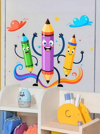 1PC Back-To-School Season Classroom Wall Stickers – Featuring Cute Cartoon Pencils. Made Of PVC Material, They Are Easy To Apply, Easy To Remove, And Waterproof. Suitable For Wall Decoration In Homes And Schools, Making Them An Ideal Choice For Back-To-School Decorations.