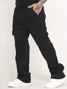 Men's Cargo Pants In Twill And Denim, Comfortable Oversized Casual Fit With 6 Pockets, Skate Style - Black - View 4