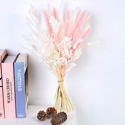 36支优雅人造蒲苇草花束，白色和粉色 - 柔软蓬松，适合春季家居、卧室装饰、婚礼场地、节日派对、圣诞节、情人节礼物、餐桌摆饰