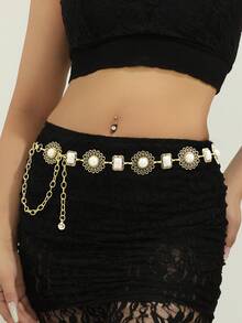 1pc Women's Hollow Turquoise Metal Waist Chain Inlaid With White Turquoise Bohemian Style Waist Belt, Suitable For Party, Date, Daily Wear, Festivals, Gifts, Fashionable Item, Polka Dot Bohemian Zinc Alloy Women Waist Chain, All Seasons - Multicolor - View 7