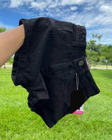 Women's High-Waisted Mom Denim Shorts With Distressed Details, 100% Cotton, Light Wash, Casual - 黑色 - 查看 1