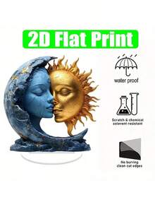 Bohemian Fantasy Sun And Moon Dreamcatcher - Plastic Birthday Gift, Office And Cafe Desktop Display, Home Window Sill Decor, Blue Moon And Gold Sun Acrylic Statues With Holder - Multicolor - View 4