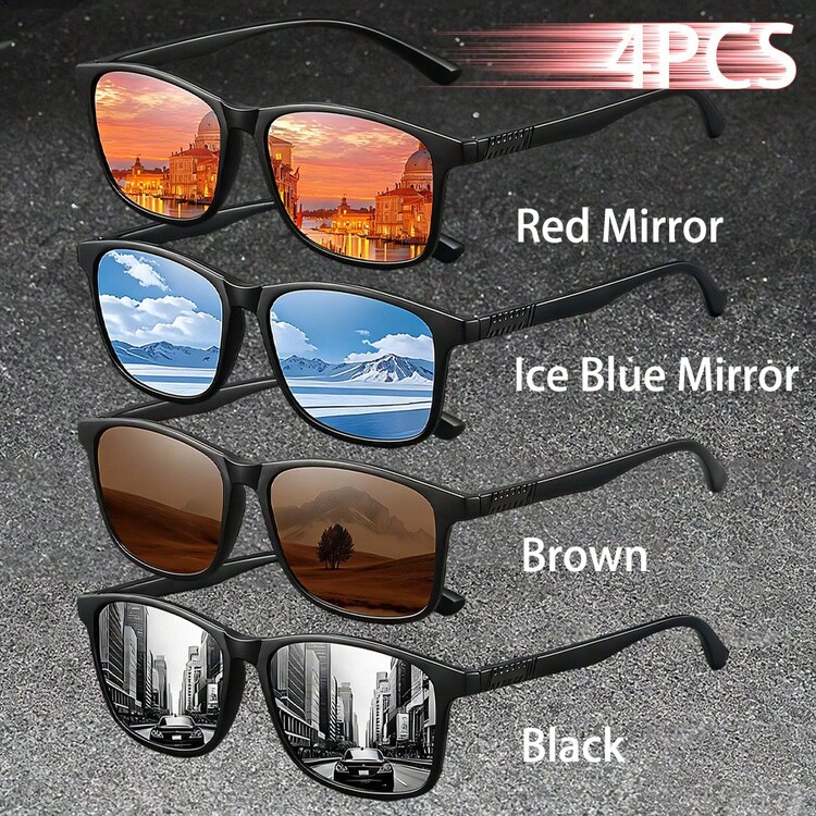 WSZ Bộ 4 kính thời trang unisex gọng vuông cổ điển retro, phong cách thiết kế cao cấp, vibe nghỉ dưỡng bãi biển nhiệt đới, bảng màu macaron mùa hè, hình chữ nhật lấp lánh, thẩm mỹ cao cấp, kính thời trang đi chơi cho lái xe, câu cá, leo núi, du lịch, mua sắm, dã ngoại thường ngày - 4PCSF317 - Xem 15