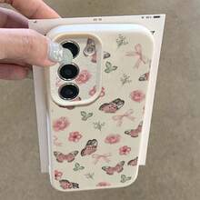 1pc TPU Material Spring Floral & Butterfly Pattern Fashionable Phone Case Compatible With Samsung A05s, A12, A13, A14, A14 4G, A15, A21s, A23, A25, A32, A32 5G, A34, A35, A50s, A51, A52, A53, A54, A55, A71, A72, A73, S10, S20 FE, S20 Ultra, S21 Ultra, S22, S22 Plus, S23, S24, Redmi 10C, 12C, Note 10, 11, 12, 13, Pro Plus, Note 8, 9 Pro, Full Protective Soft Cover - White - View 4