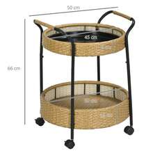 Serving Trolley, Ø50 X 66 Cm, Rattan Trolley With 2 Shelves, Garden Trolley, Round Kitchen Trolley With Handles, Outdoor Bar Trolley, Natural - C - View 3