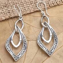 Bohemian Vintage Hollow Geometric Carved Floral Pattern Earrings, Suitable For Women's Daily Wear And Gift - Silver - View 1