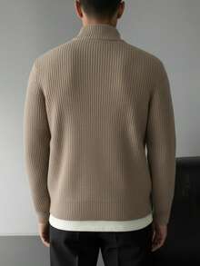 Men's Fashionable Zip-Up Cardigan Knit Sweater, Autumn/Winter - Camel - View 3