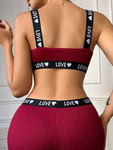 1 Set European & American Sexy V-Neck Ribbed Backless Bra And Panty Set For Women - Burgundy - View 4
