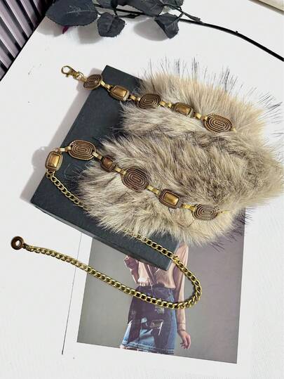 Vintage Punk Hip Hop Jazz Dance Waist Belt Accessory, Fluffy Fur Waist Decor For Women, Suitable With Jeans, Solid Color Bohemian, All Seasons